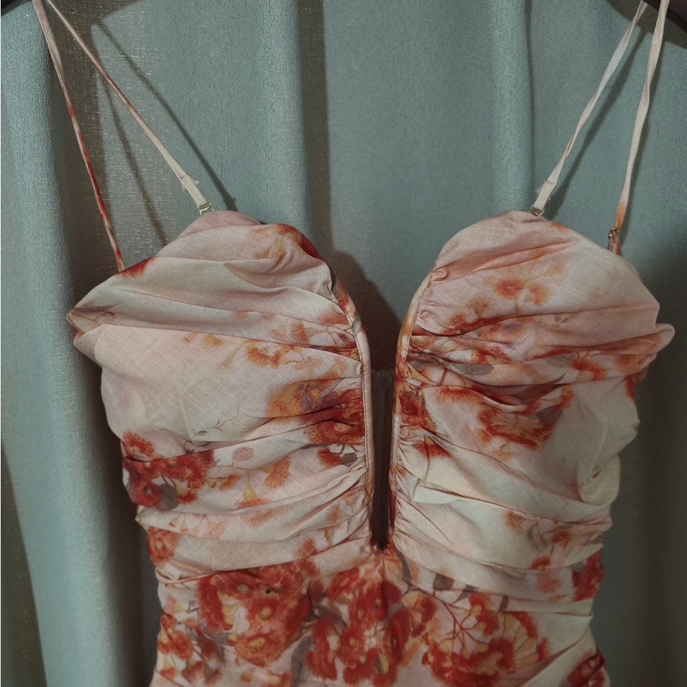 Zimmermann Pink Floral Strapless Ruched Midi Dress - Picture 3 of 10